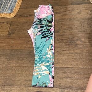 Apana Teal and Pink Leaf Print Leggings